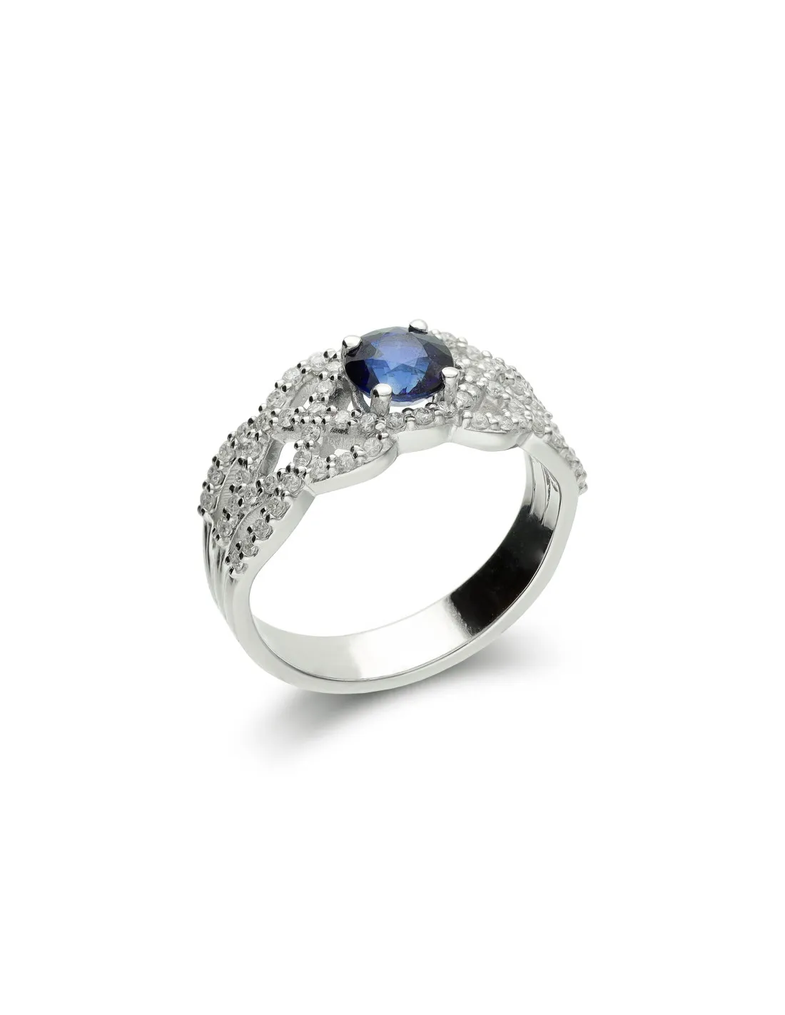 Anillo Oro Blanco, Zafiro Y Diamantes