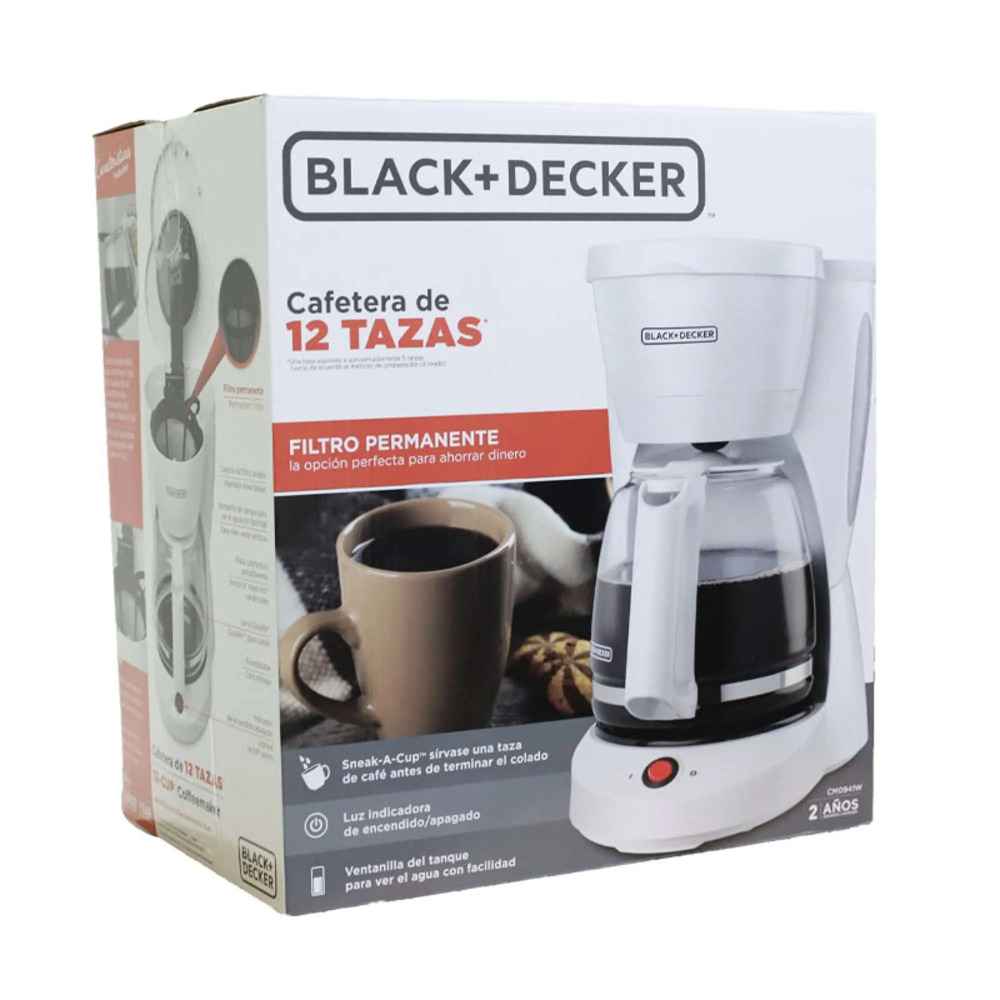 Cafetera Blanca de 12 Tazas Con Filtro Permanente