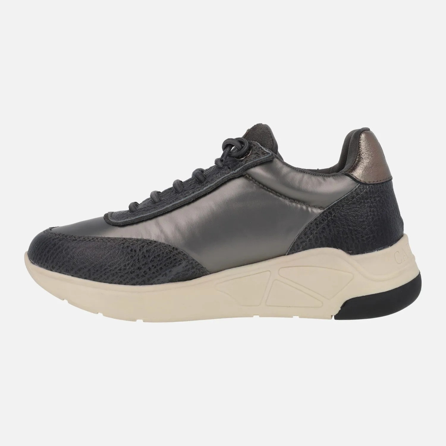 Deportivas para mujer en combinado gris con cordones elásticos
