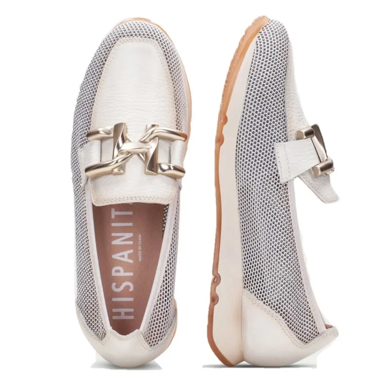 HISPANITAS Kaira Blanco y Camel HV232809 Mocasín adorno mujer