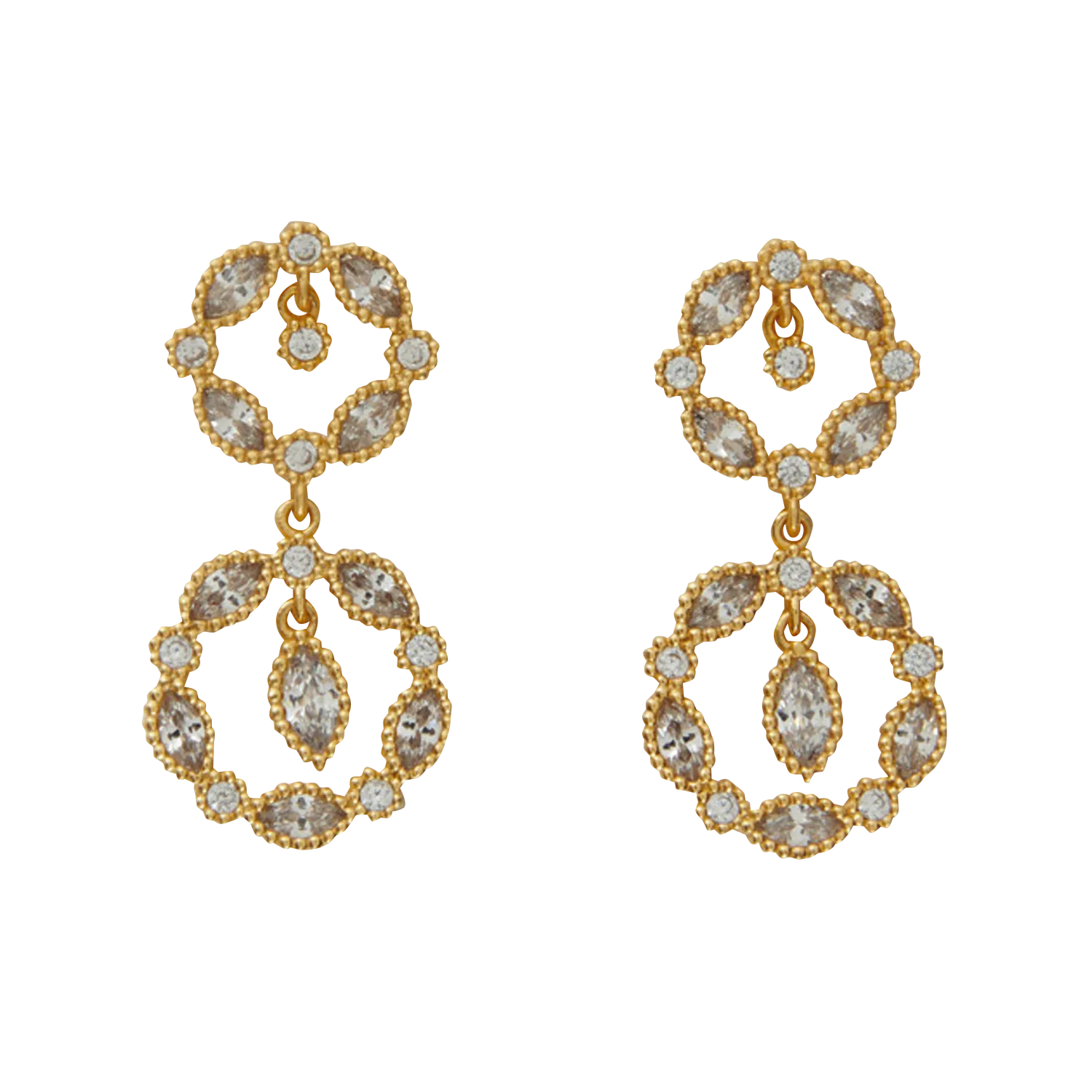 MAJE Pendientes colgantes de latón dorado con strass en dorado