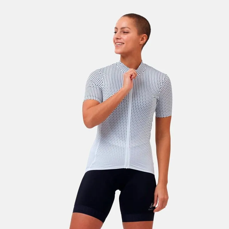 ODLO COLLAR FULL ZIP ZEROWEIG (BLANCO  NEGRO) MAILLOT DE CICLISMO PARA MUJER