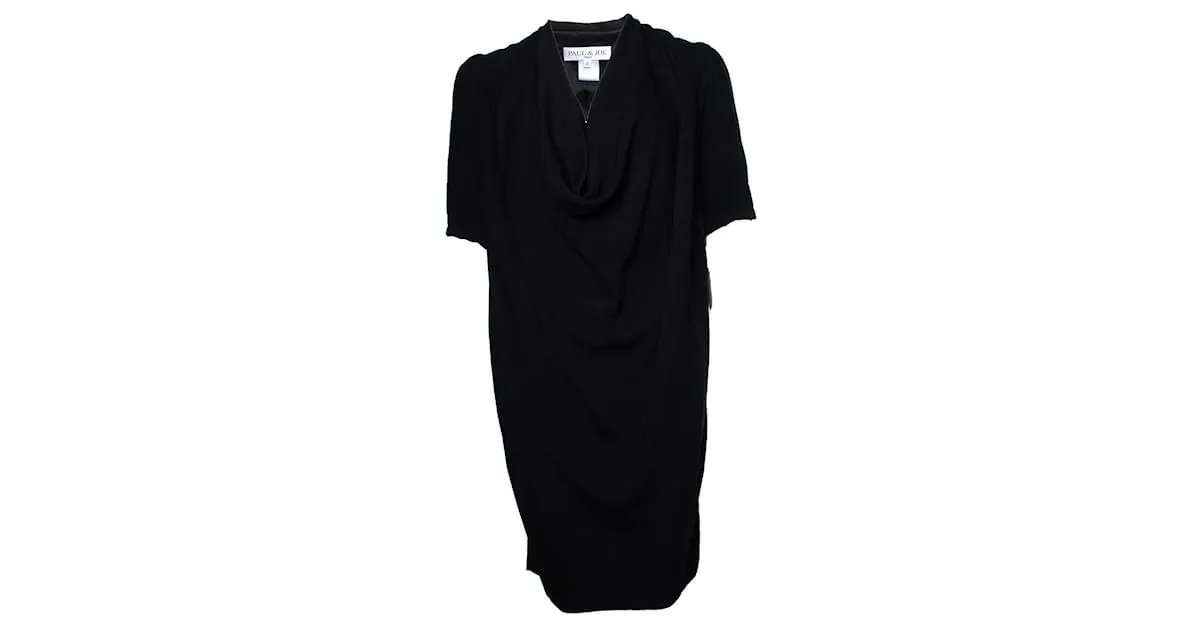 Paul & Joe Paul y Joe, vestido negro con cuello drapeado 