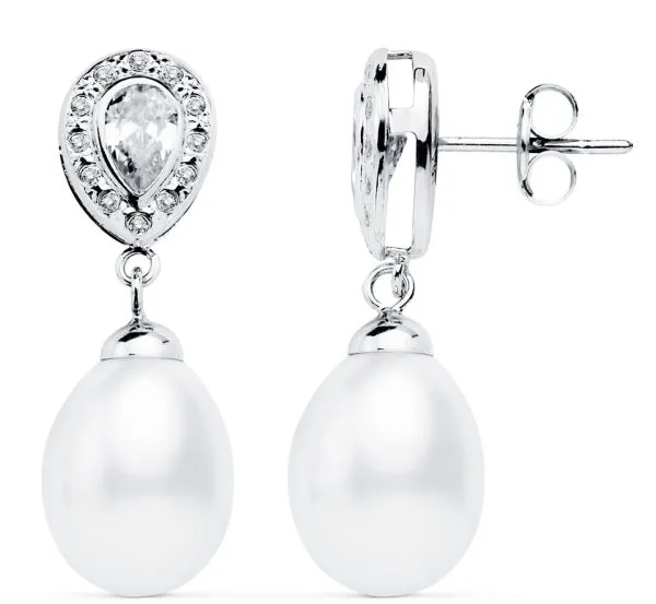 Pendientes Oro Blanco y  Perla 27×9