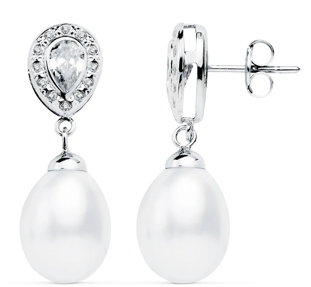 Pendientes Oro Blanco y  Perla 27×9