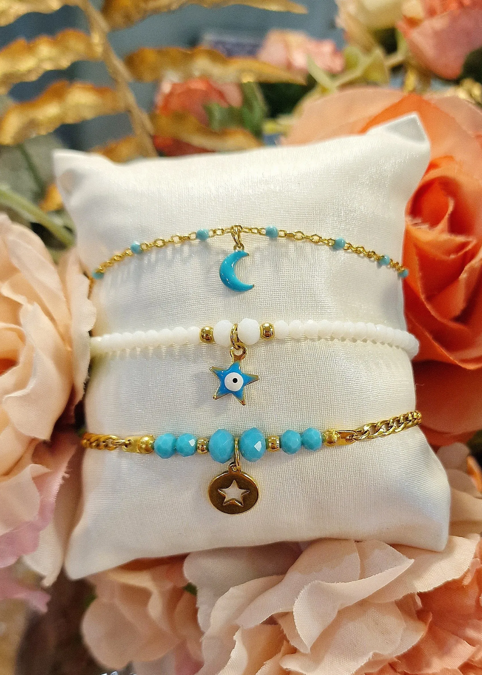 Set 3 pulseras acero dorado