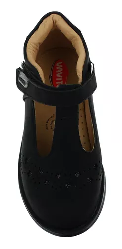 Vavito Zapato Botita Escolar Piel Negro Niña 81887