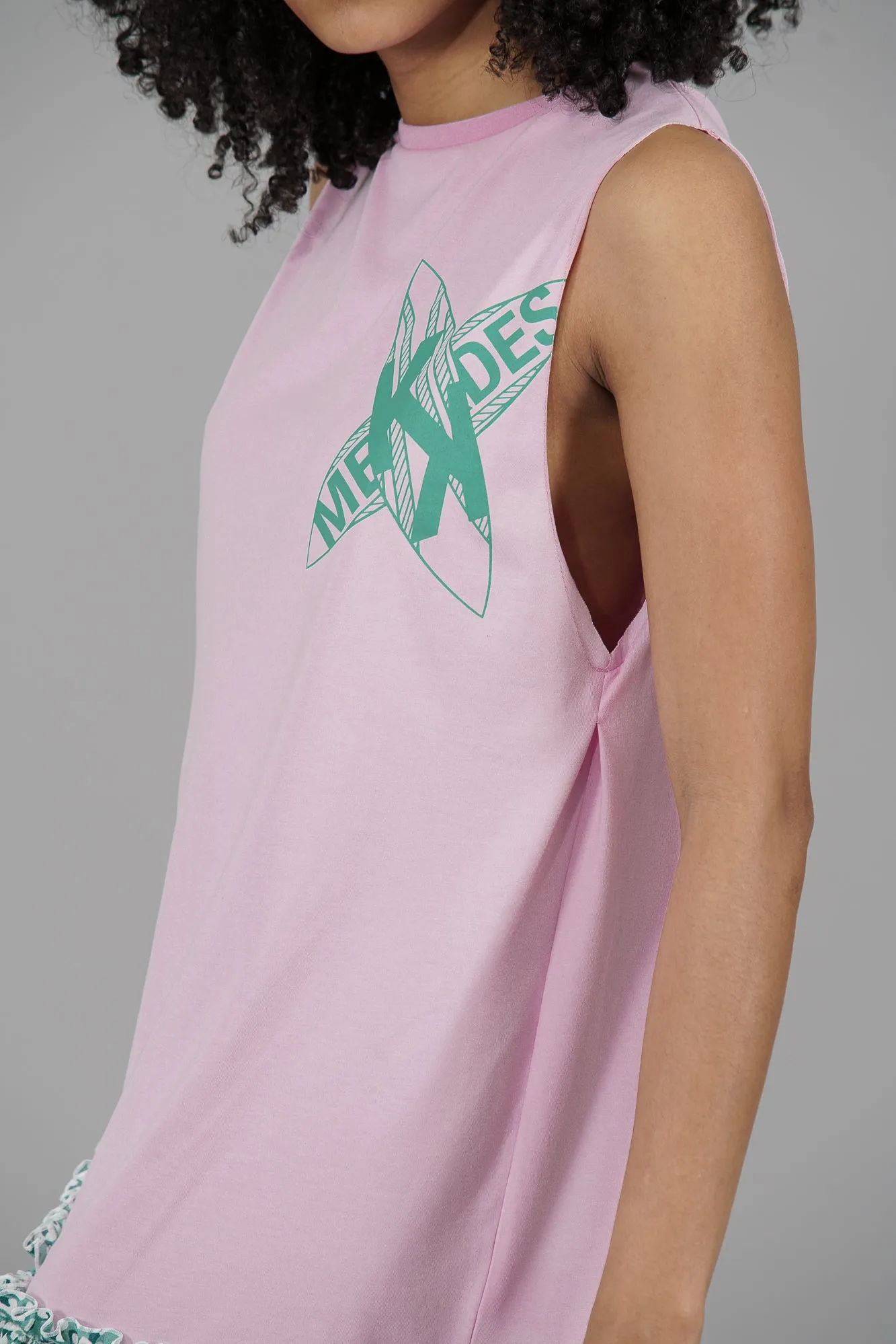 Vestido Camiseta VENICE volante · ROSA & PRINT VERDE AGUA ·