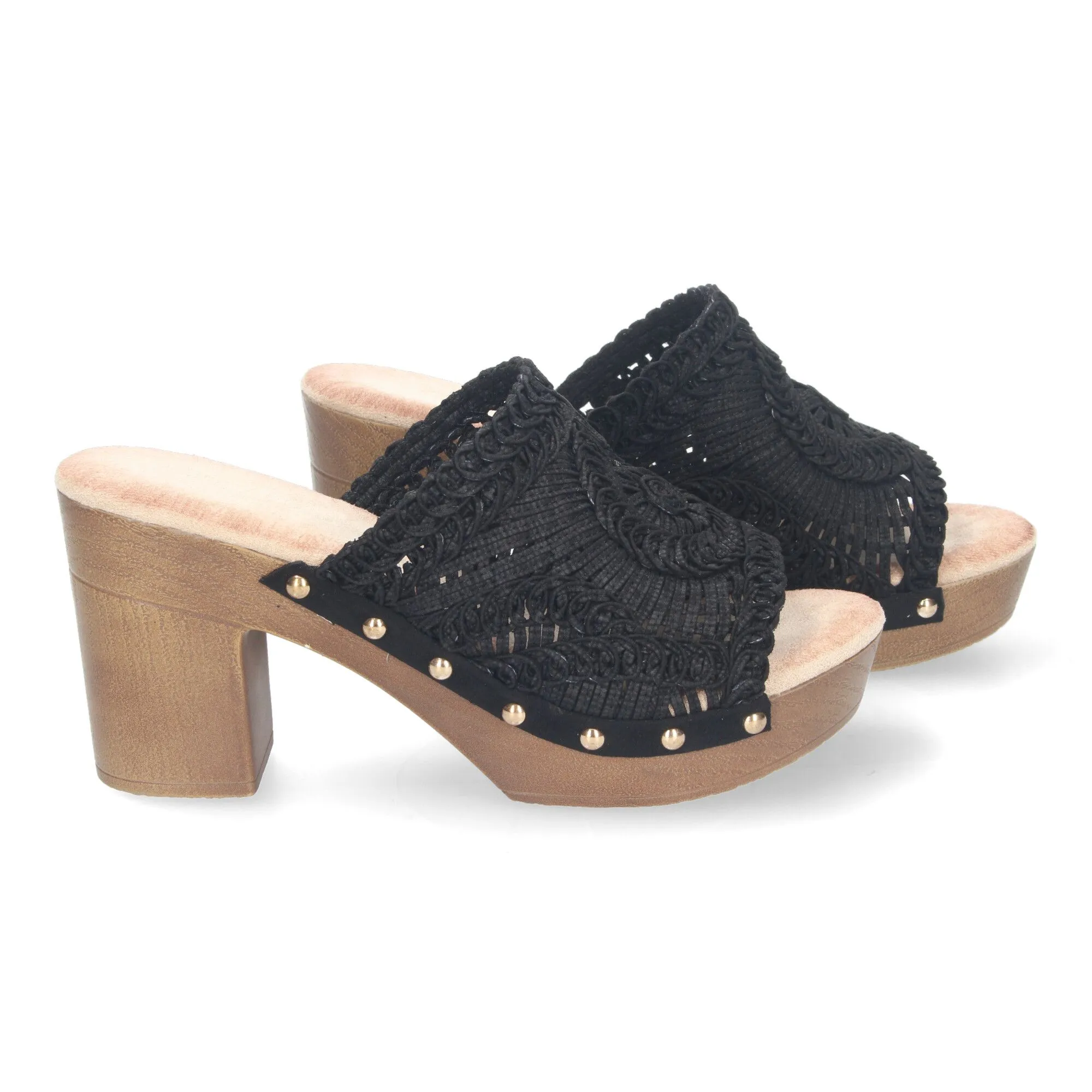 ZUECOS DE TACóN CóMODO PARA MUJER COLOR NEGRO DB3178